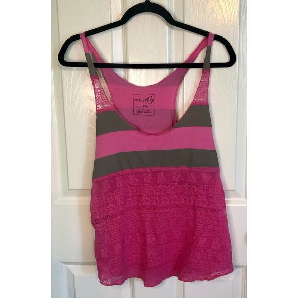 We The Free Scoop Neck Knit & Lace Pink & Gray Racerback Tank Top Size Medium - Picture 2 of 8